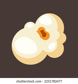 One sweet or salty popcorn piece vector illustration. Salty or sweet snack from corn or souffle for watching movies isolated on brown background. Food, cinema concept