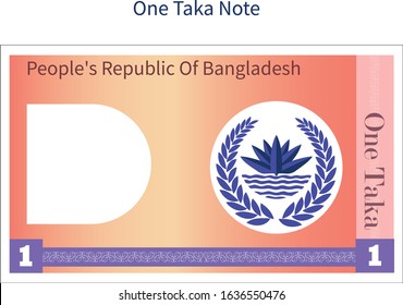 One Taka Note , TAKA BD Money. Flat Design Bangladeshi Taka Banknote. BD Currency. Translation: TAKA Banknote Symbol. EPS 10 Vector illustration.