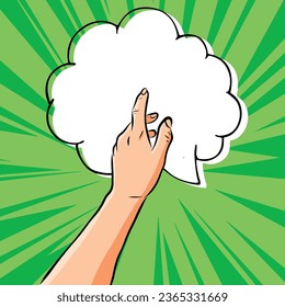 un comic de dibujos animados de una mano retroceso fondo espacio blanco verde 