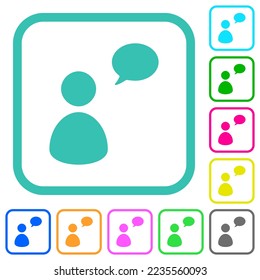 One talking person with oval bubble solid vivid colored flat icons in curved borders on white background
