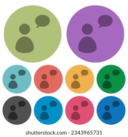 One talking person with oval bubble solid darker flat icons on color round background