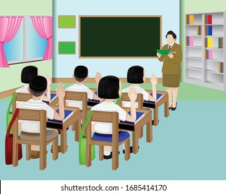 one teacher and students in classroom vector design