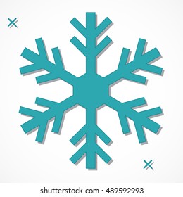 One teal snowflake isolated over white background.