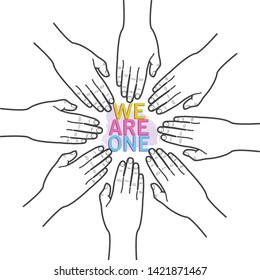 One Team Concept represent by some hands in circle