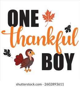 One Thankful Boy - Fall Typography T-shirt Design Vector, Autumn season illustration, Happy Fall autumn pumpkin Graphics