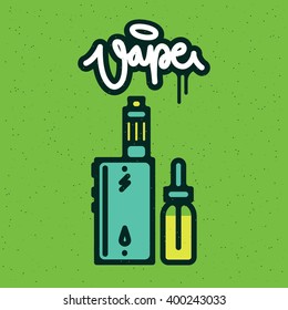 One thhin line Vape device. Vaping juice for vape. Vape smoking. Vapor vaping. Vape vector illustration