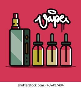 One thhin line Vape device. Vaping juice for vape. Vape smoking. Vapor vaping. Vape vector illustration