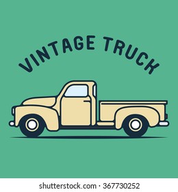 One Thin Line, Flat Vintage Retro Truck Logo, Vector Illustration