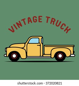 One thin line, flat vintage retro truck logo, vector illustration