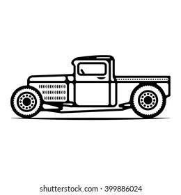 One thin line, flat vintage retro rat rod, vector illustration on grange texture background