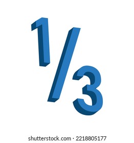 one third fraction number in mathematics. Vector illustration isolated on white background.