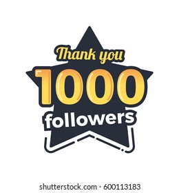 One thousand followers goal badge. Isolated vector thank you des