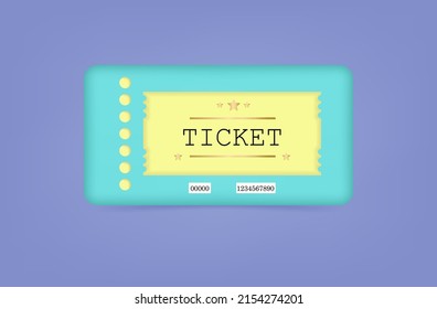 One ticket 3d banner. An offer or advertisement to buy a colorful ticket for a concert, show, movie. The concept of an entrance, access to a party, or an invitation to an entertainment program. Vector