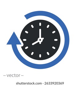 one time daylight, clock icon, arrow around past day, flat vector illustration