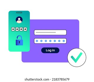 Una contraseña única. Mensaje con código en el smartphone para entrar en el sitio o aplicación. Notificación en el teléfono, autenticación multifactor. pago por Internet, ilustración vectorial plana 2fa