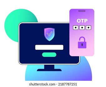 One time password. Message with code on the smartphone for entering on the site or application. Notification on the phone, multi factor authentication. Internet payment, 2fa flat vector illustration