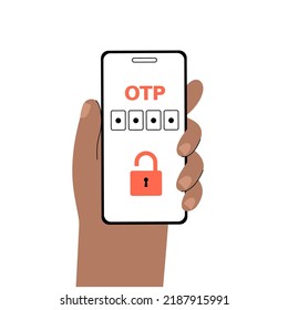 One time password. Message with code on the smartphone for entering on the site or application. Notification on the phone, multi factor authentication. Internet payment, 2fa flat vector illustration