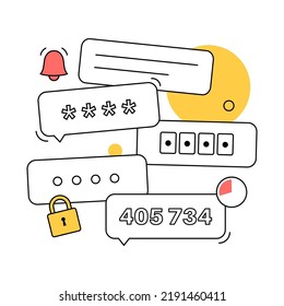 One time password. Message with code on the smartphone for entering on the site or application. Notification on the phone, multi factor authentication. Internet payment, 2fa flat vector illustration