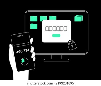 One time password. Message with code on the smartphone for entering on the site or application. Notification on the phone, multi factor authentication. Internet payment, 2fa flat vector illustration