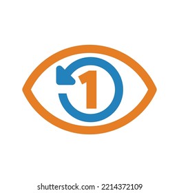 One time view concept icon. Visual illustration of eye with circular arrow and number 1.