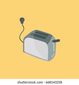 one toaster isolated Plugged in for toast Bread in a Old Vintage gray Style vector flat design cartoon & button with a socket