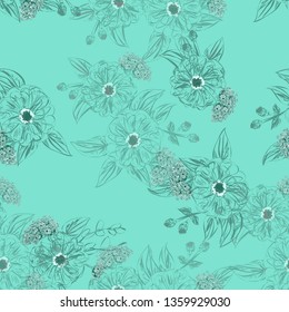 One tone floral pattern. 2020 trendy colors. Floral background for textile, wallpaper, covers, surface, print, gift wrap, scrapbooking, decoupage.