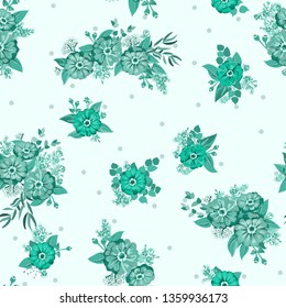 One tone floral pattern. 2020 trendy colors. Floral background for textile, wallpaper, covers, surface, print, gift wrap, scrapbooking, decoupage.