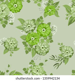 One tone floral pattern. 2020 trendy colors. Floral background for textile, wallpaper, covers, surface, print, gift wrap, scrapbooking, decoupage.