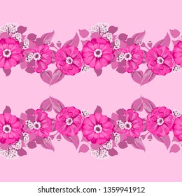 One toned border in small garden sweet flowers. Millefleur. Floral cute background for textile, wallpaper, pattern fills, covers, surface, print, gift wrap, scrapbooking, decoupage.