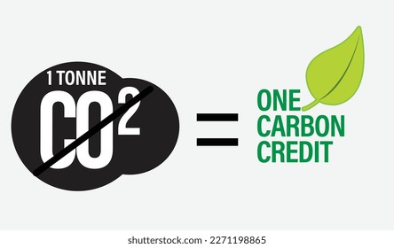 'one tonne CO2 = one carbon' vector icon set. credit, low CO2 emission abstract. Greenhouse gases reduction concept