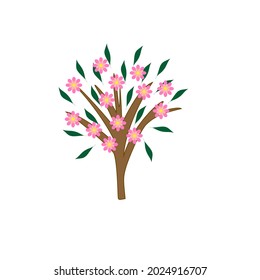 One tree cherries with flowers on white icon. Fashion graphic background design Modern stylish abstract texture. Colorful template for textiles, wrapping wallpaper. Vector illustration