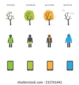 Ein Baum, ein Mann, ein Telefon - Frühling, Sommer, Herbst & Winter - Konzept der Jahreswechsel