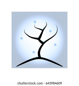One tree on a hill in winter. Simple and concise computer vector graphics for your project. The image can be used for design of websites, printing products, logo, etc.