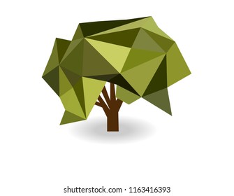 One tree polygon, forest nature concept, low poly modelling geometric and triangle shape design, vector art and illustration.