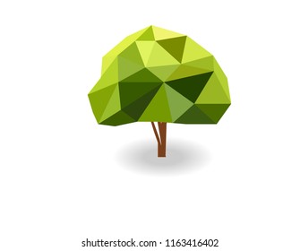 One tree polygon, forest nature concept, low poly modelling geometric and triangle shape design, vector art and illustration.