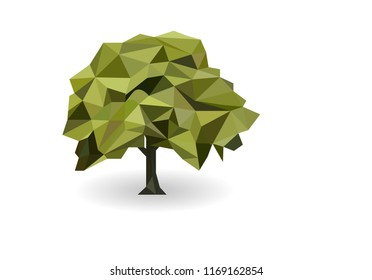 One tree polygon, is isolated with white background, geometric and triangle shape, low poly modelling, forest and saving green earth planet concept, vector art and illustration.