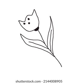 One tulip flower on a stem. Doodle. illustration for postcard, shopper, print, cup, packaging