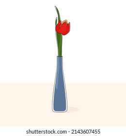 One tulip in a vase. Vector illustration, botanical color composition.