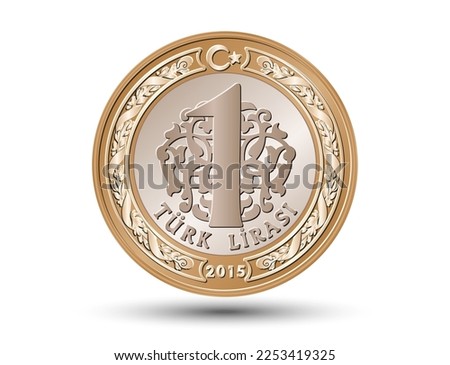 One Turkish Lira isolated on white background. Vector illustration.