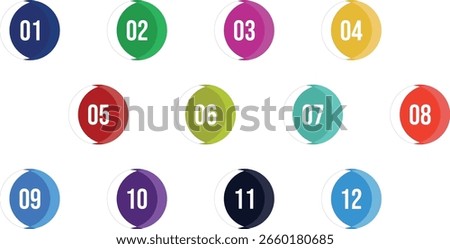 One to twelve direction number bullet points icon list template