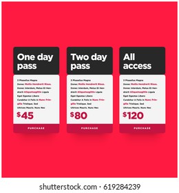 One Two And All Access Pass Cards UI Design