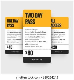 One Two And All Access Pass Cards UI Design