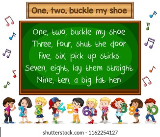 One two buckle my shoe song blackboard concept illustration