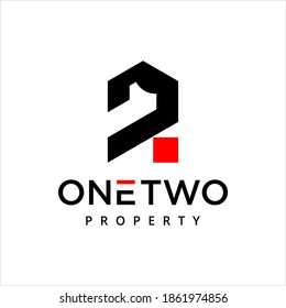 one two mark monogram logo in geometric, abstract graphic design template idea