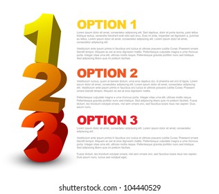 One two three - 3D vector progress icons for three  steps and their description