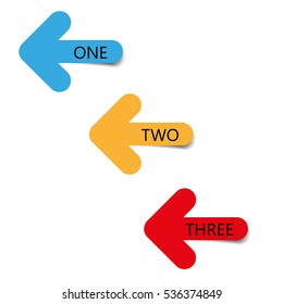 One, Two, Three, Color web arrows with shadow on white background