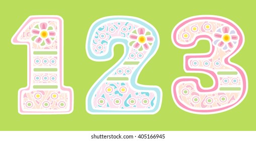one, two, three colorful numeral candles on the cake at the celebration for baby's birthday cartoon set vector  illustration