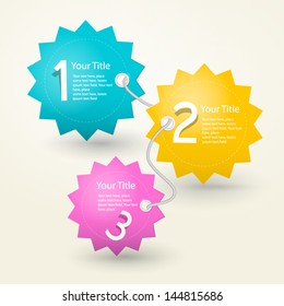 One, two, three, colorful vector paper progress steps for tutorial, infographics