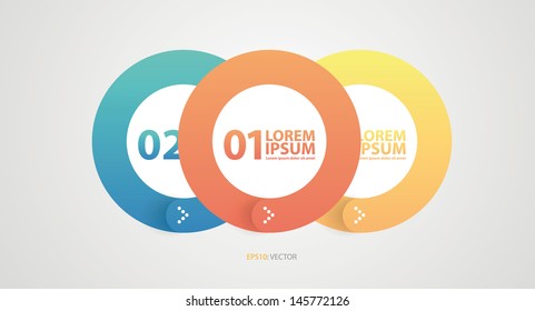 One, two, three, colorful vector paper progress steps.