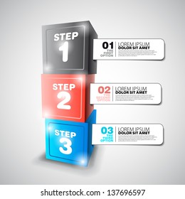 One two three Cube Vector Progress steps - product choice or versions